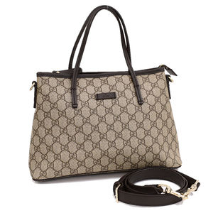 Gucci 2way Tote Handbag GG Supreme Beige Dark Brown PVC Leather